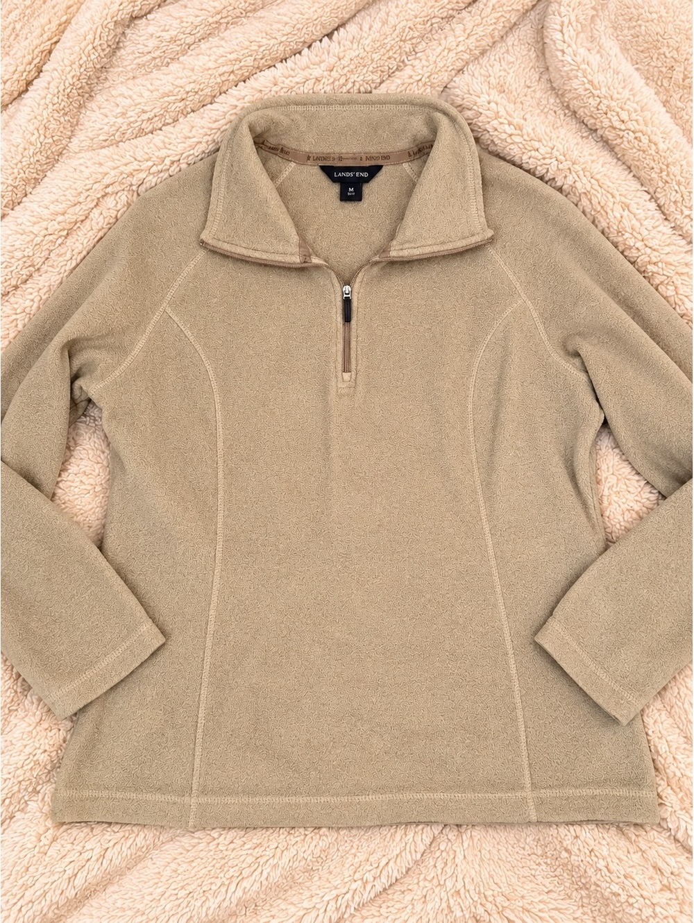Lands' End Women's Medium Beige Fleece Jacket with Quarter Zip